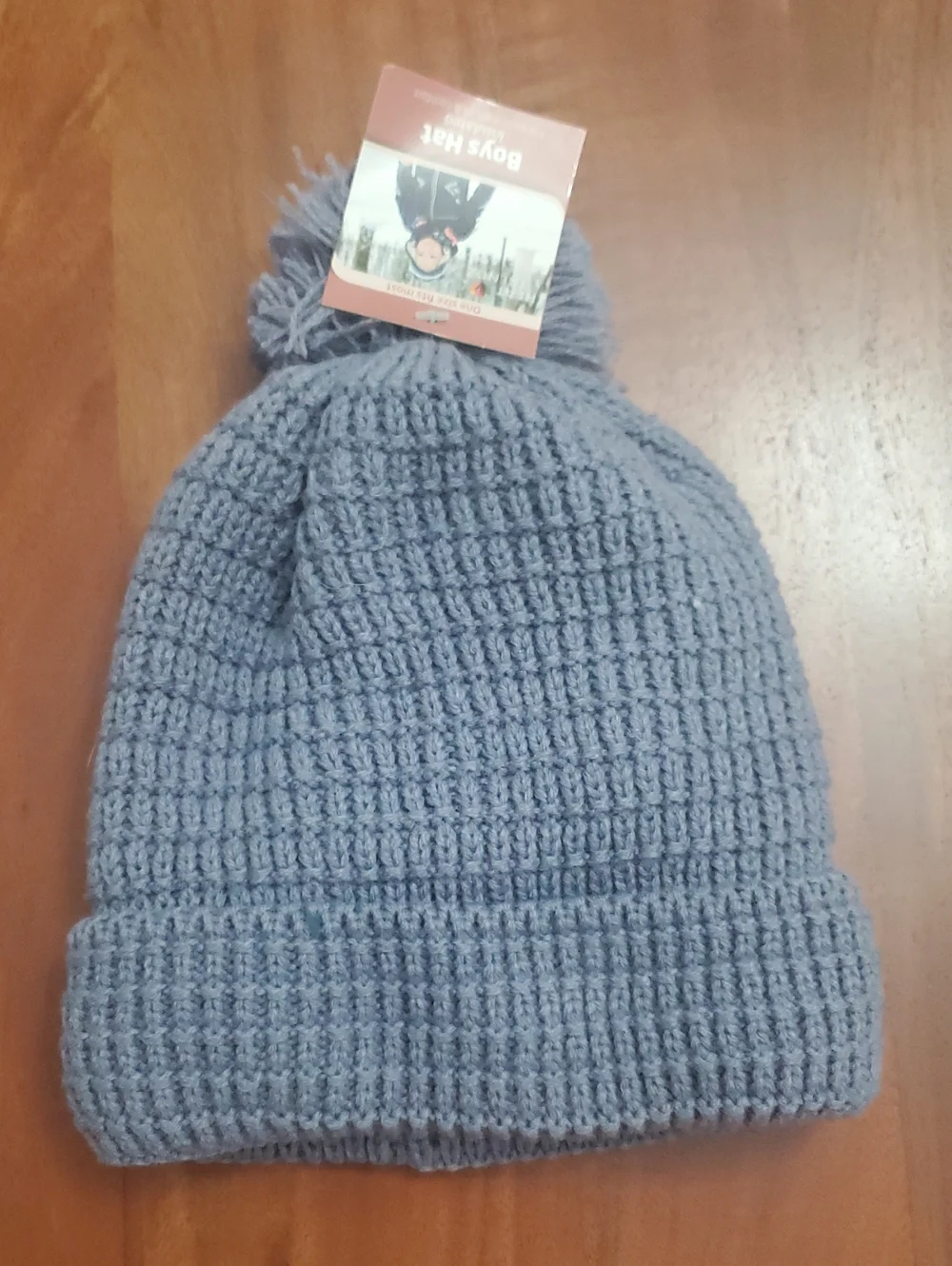 Kids Pom-Pom Knit Beanie Hat - Light Blue